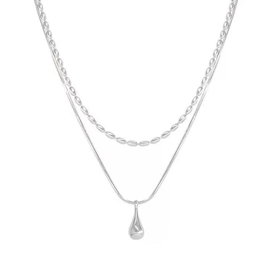 Silver droplet double-layer necklace color